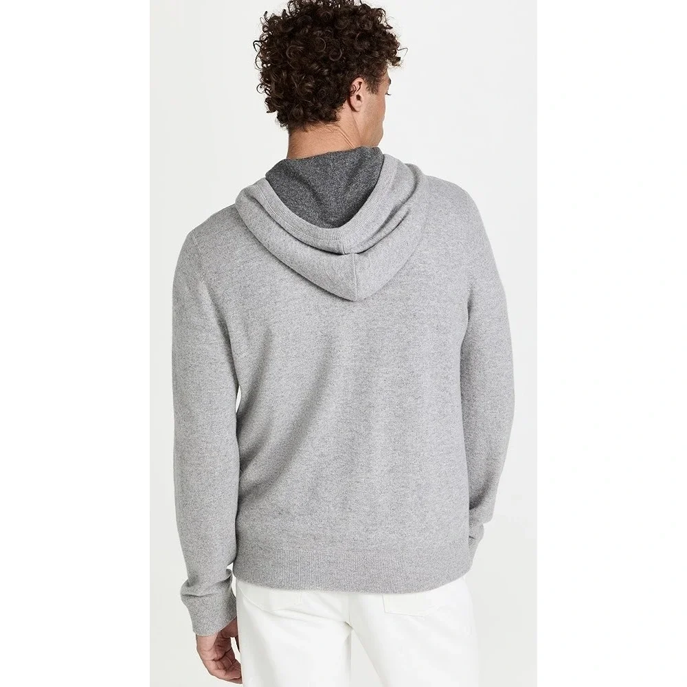 Vince Men's 100% Cashmere Full Zip Hoodie Heather Grey Sweater Classic Preppy S